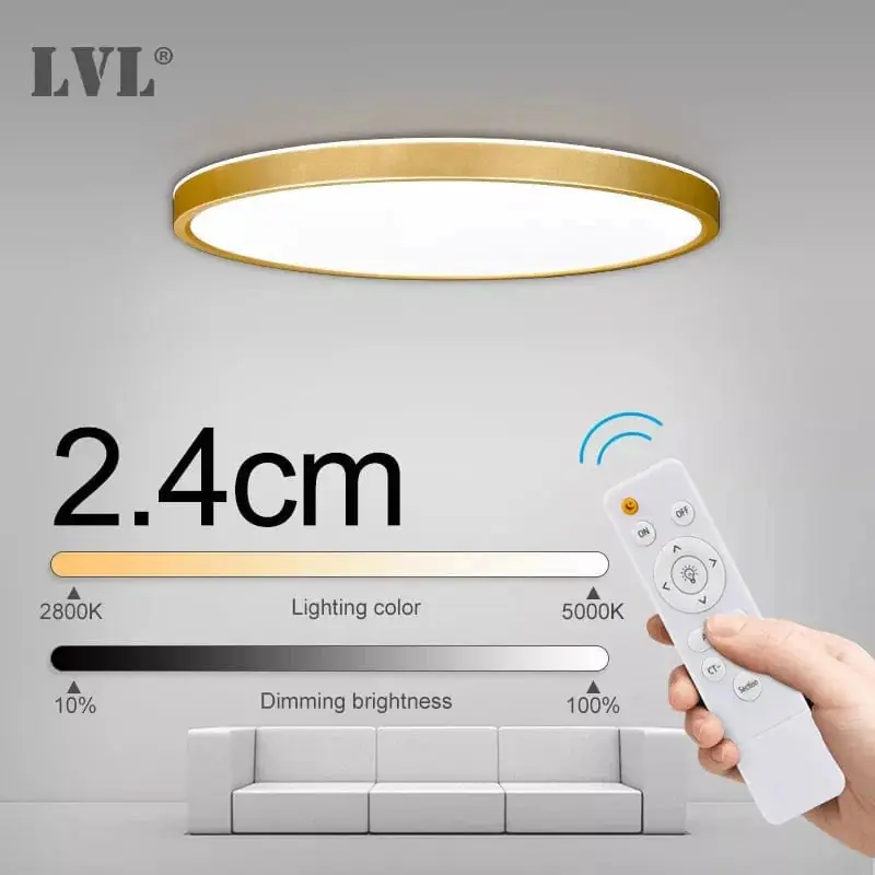 Plafonnier Led télécommandé moderne - Grain de bois doré - Ambiance