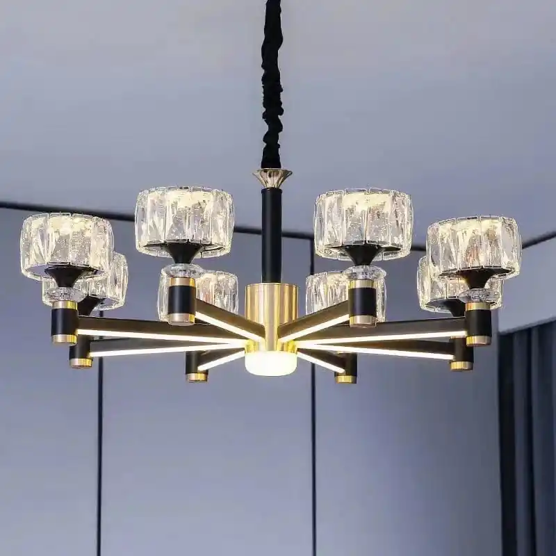 Lustre Nordique Luxe en Cristal Or et Noir
