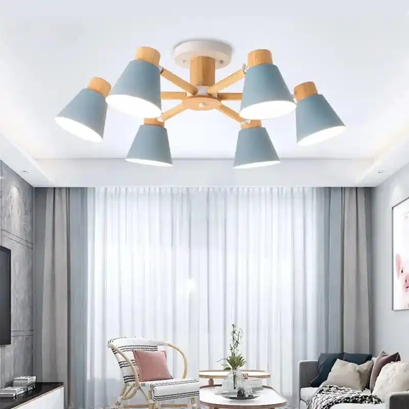 Lustre nordique en bois massif pour salon, chambre ou hôtel - Éclairage moderne