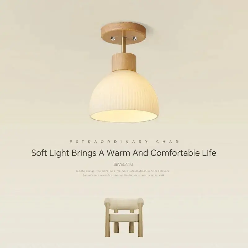 Plafonnier Scandinave en Bois et Verre Rayé - Design Moderne et Décoratif