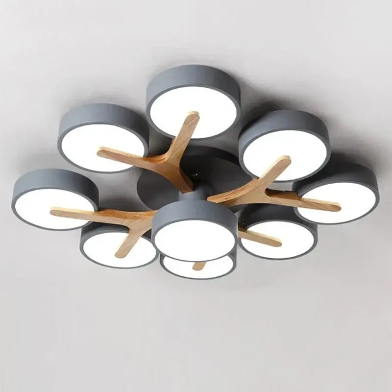 Lustre Nordique Macaron LED en Bois pour une Décoration Intérieure Élégante