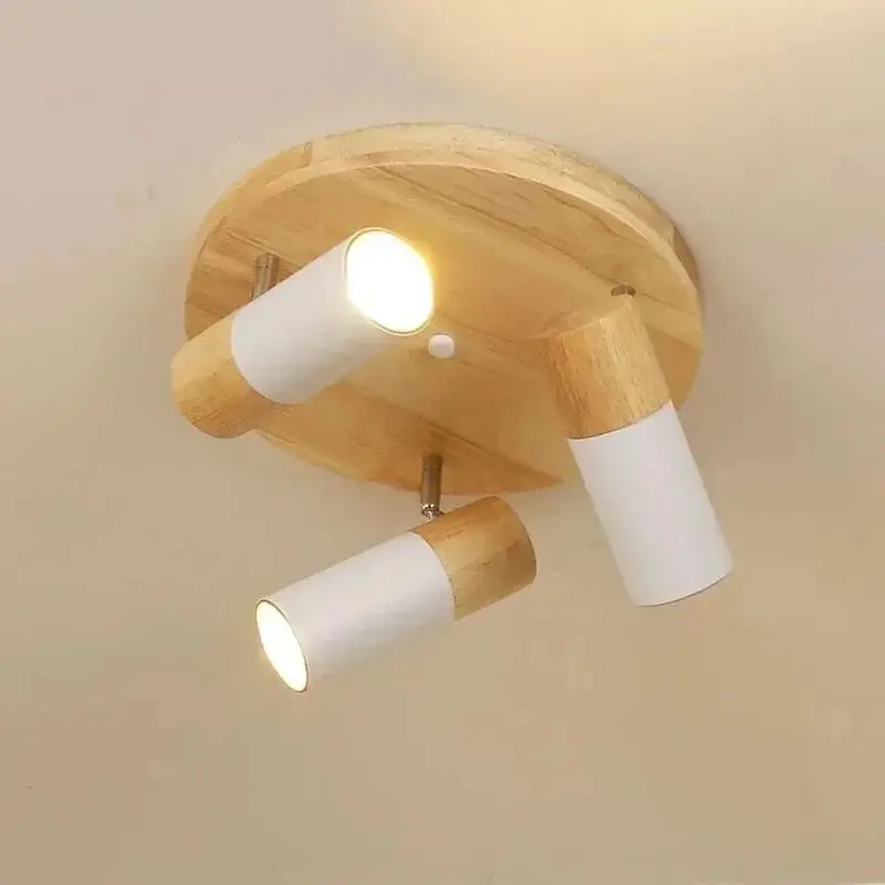 Plafonnier LED Rotatif en Bois Design Nordique Multi-Têtes