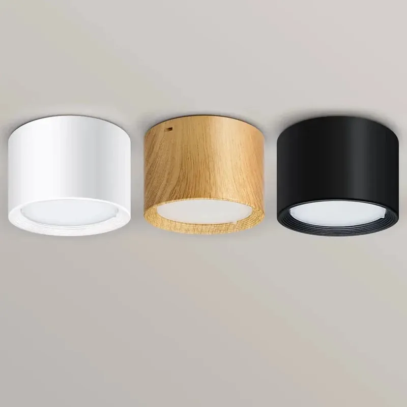 Mini LED Plafonnier Dimmable en Grain de Bois - Éclairage de Surface