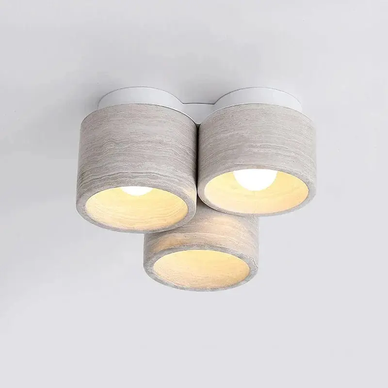 Plafonnier LED Moderne 3 Têtes en Pierre de Grain de Bois Wabi Sabi - Collection Élégance Naturelle