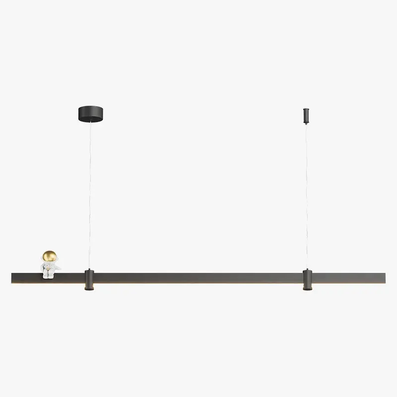Suspension LED moderne en acier brossé noir.