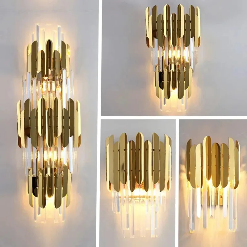 Applique murale LED en cristal doré de style moderne