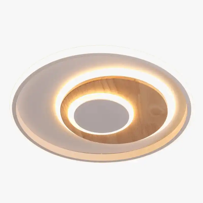 Plafond moderne en bois véritable avec éclairage LED rond