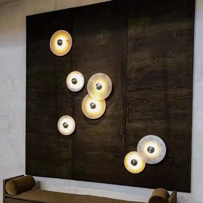 Applique Murale LED en Marbre Naturel et Métal Doré Rond