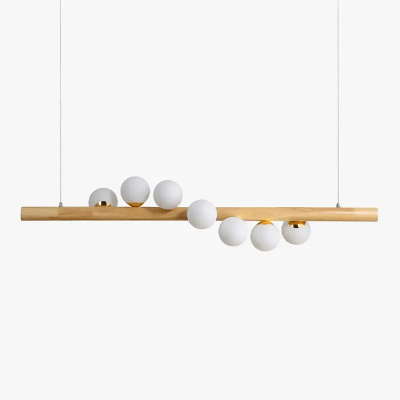 LED longue suspension en bois lumières boule de verre luxueuse Art Design