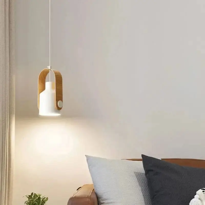 Lustre Macaron Nordic Design en Bois Brut et LED
