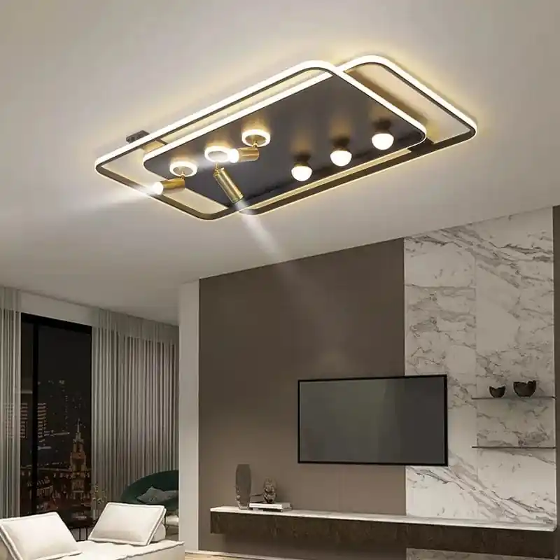 Lustre Led design pour salon chambre étude salle éclairage or noir lampes luminaires Dimmable - Lustre projecteur
