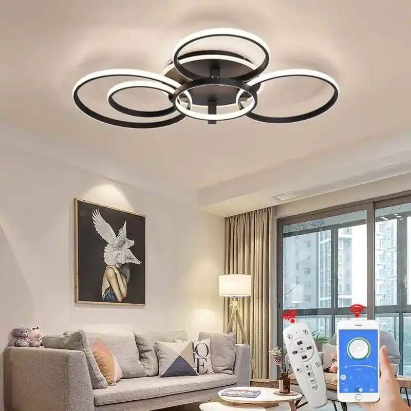 Lustre LED Moderne : Anneau LED Plafonnier Lumières Plafond Noir\\/Blanc -