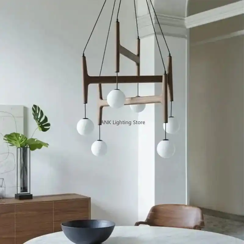 Suspension Lumineuse Italienne en Bois Rétro Multi-têtes ASTRA