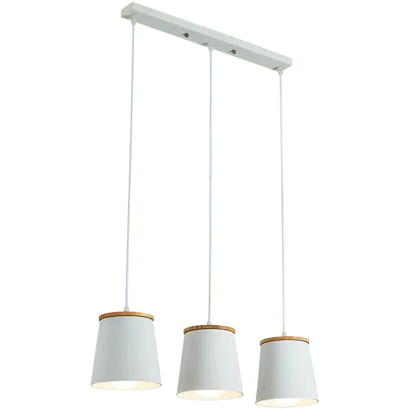 Creative Led - Lampe suspension blanche moderne avec barre en bois et en métal