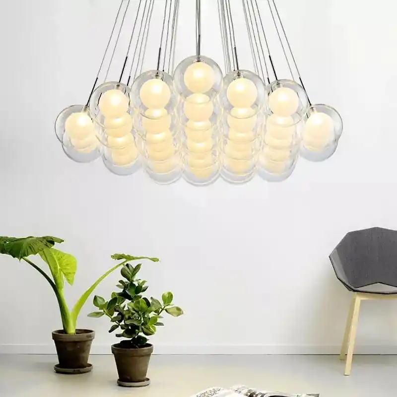 Lustre Nordique en Boule de Verre LED Moderne pour Salle à Manger et Salon