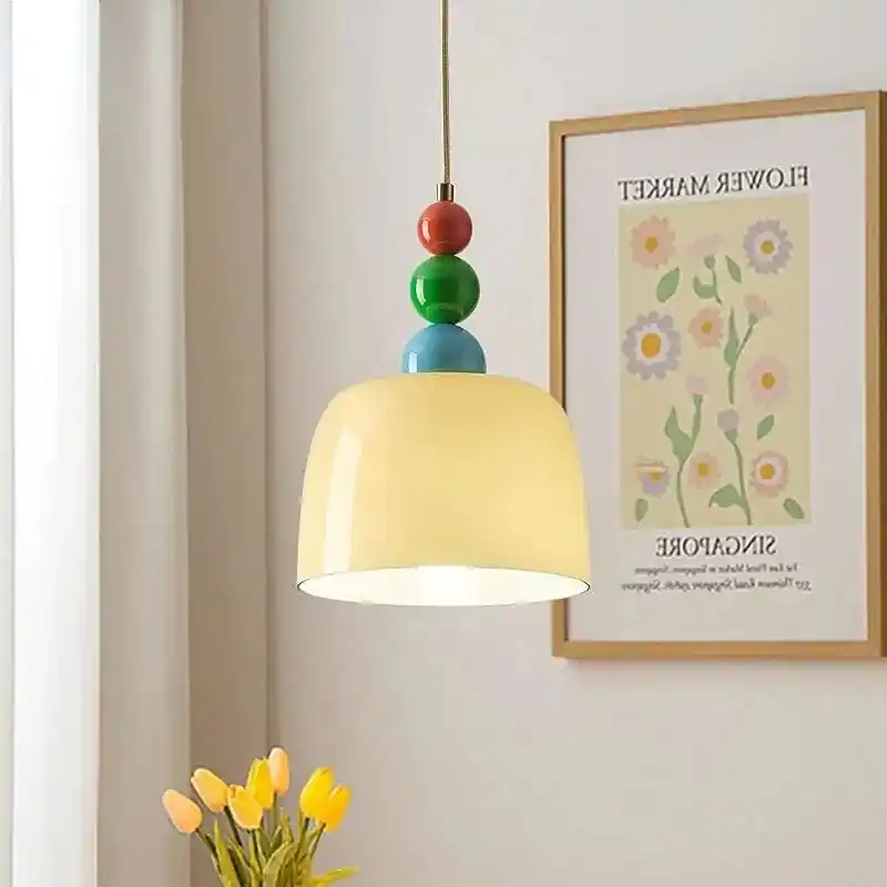 Suspension LED en verre Crème pour Intérieur Moderne
