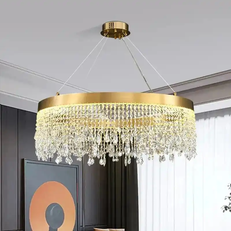 Lustre de luxe en cristal doré à Led.