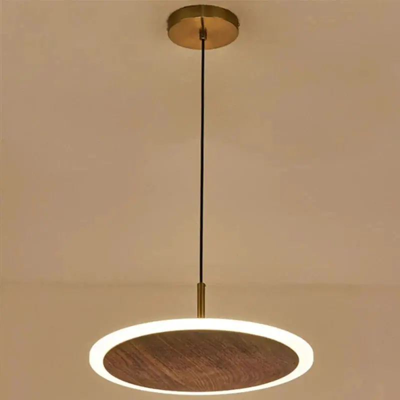 Suspension ronde Led en noyer noir : Luxe Lumineux.