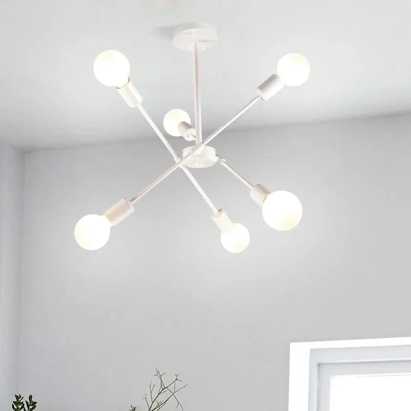 Plafonnier LED Blanc Métallique 6 Lampes