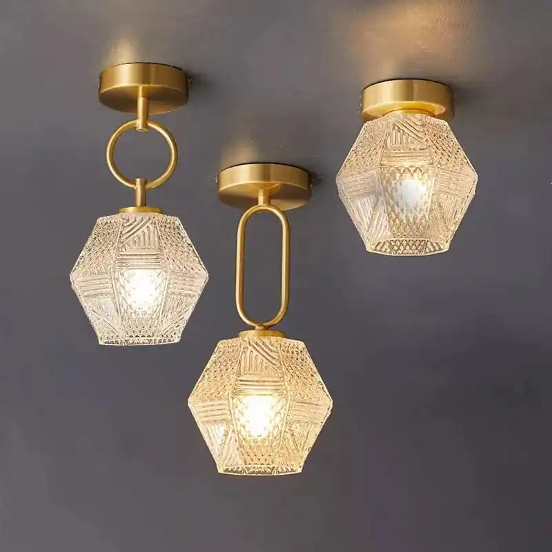 Plafonnier japonais en verre doré