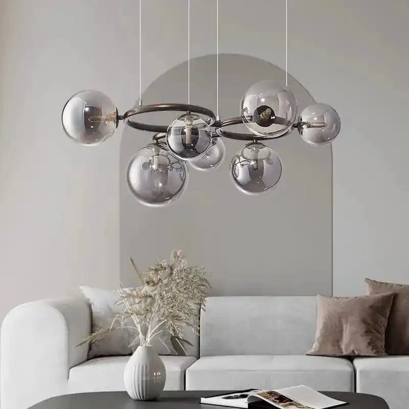 Lustre de verre et métal en boule et barre design