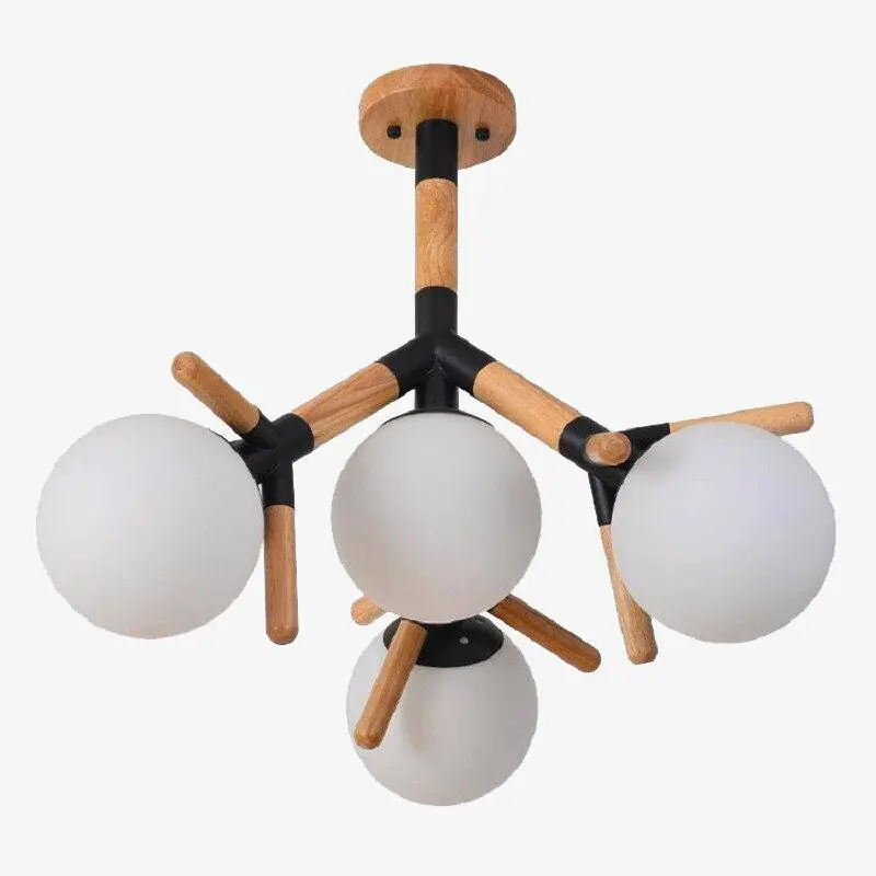 Luminaire Molécules Bois et Verre