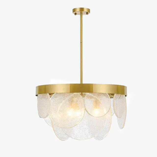 Lustre Design Doré avec Rond en Verre Blanc LED
