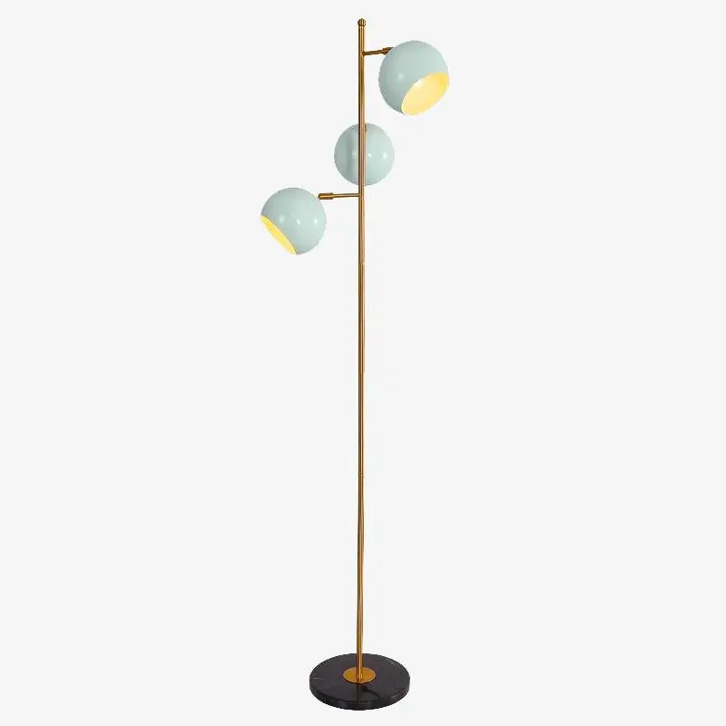 Lampadaire LED doré avec 3 lampes turquoises