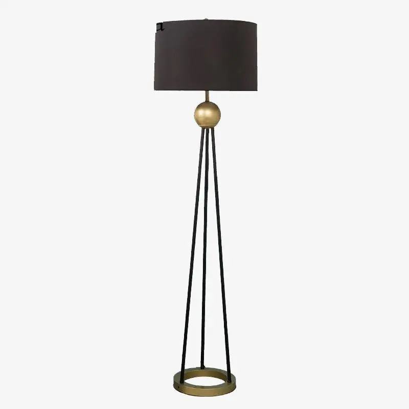 Lampadaire LED design avec boule dorée et abat-jour en tissu
