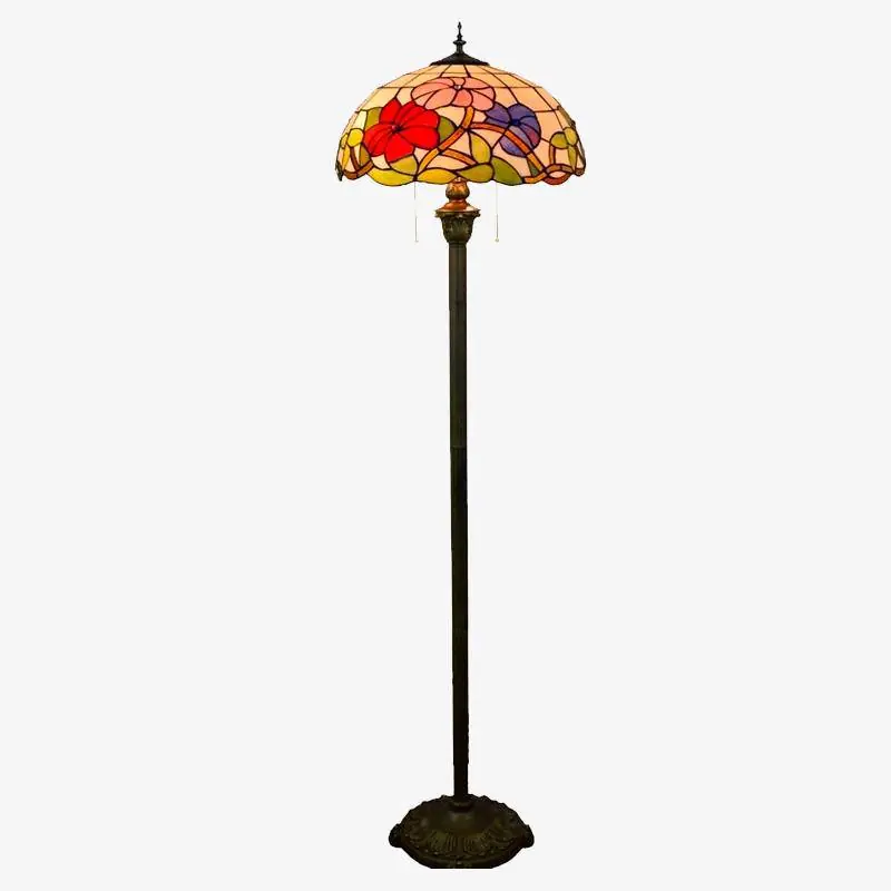 Lampadaire Tiffany : Éclat du verre vitrail rouge et vert