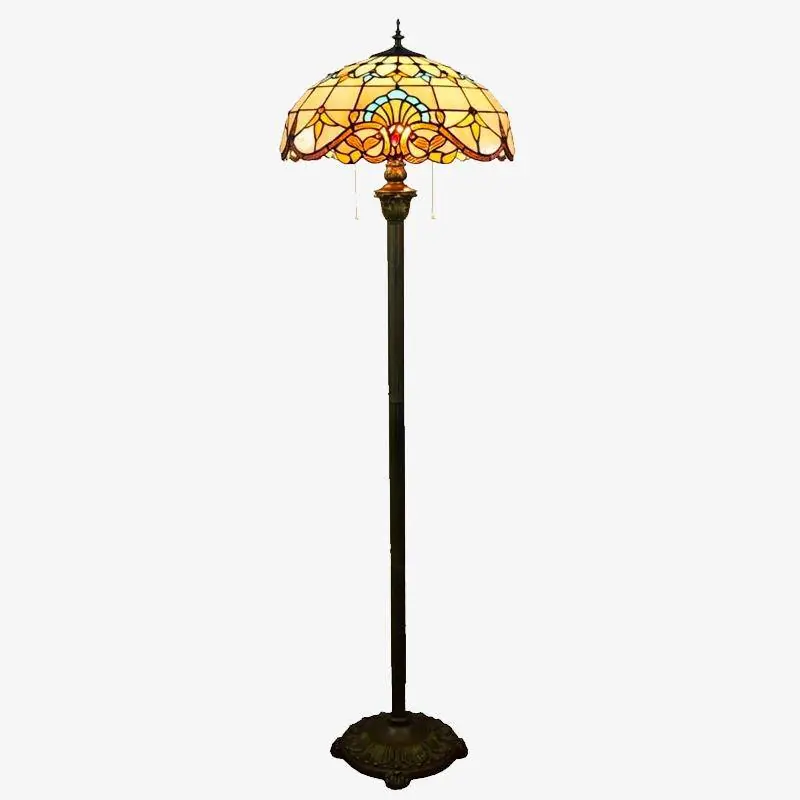 Lampadaire Tiffany Jaune en Verre Vitrail