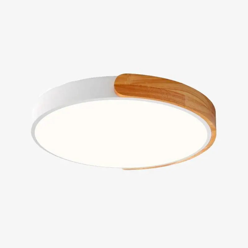 Plafonnier LED \\"Lumière Douce\\" en métal et bois$arrondi