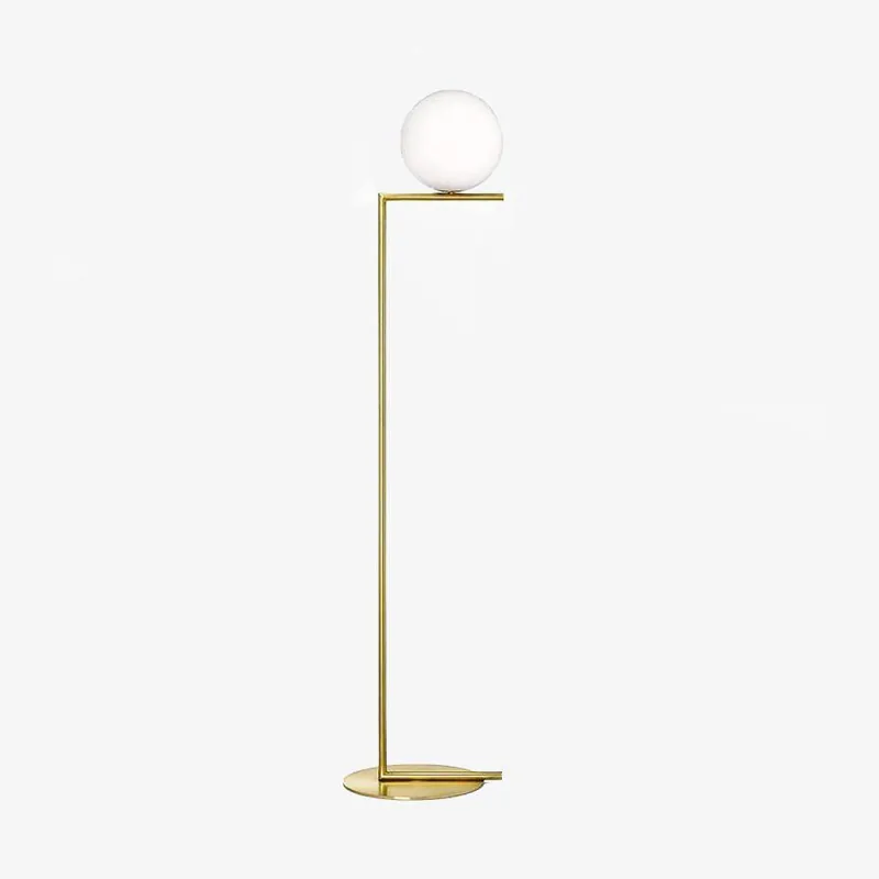 Lampadaire design doré LED avec boule de verre