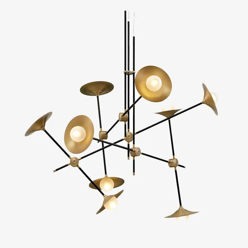 Lustre LED Branches Articulées & Lampes Dorées, Design Moderne