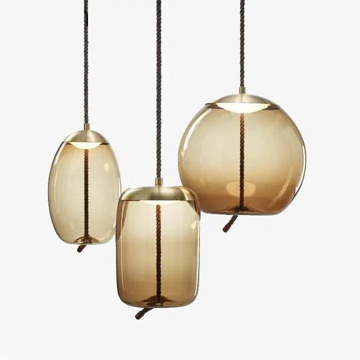 Suspension scandinave en verre fumé et cordage - Élégance nordique