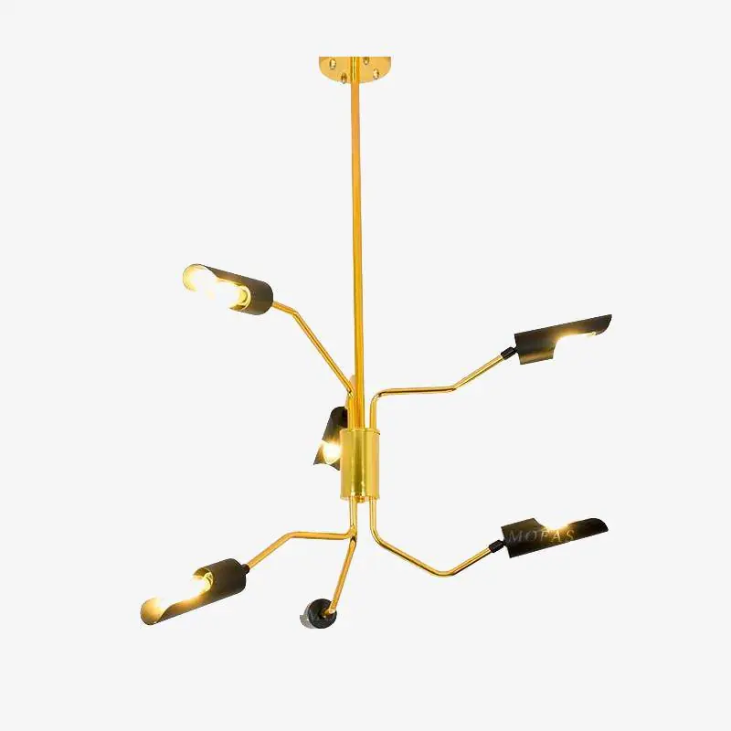Lustre LED Doré à Bras Articulés et Lampes Noires