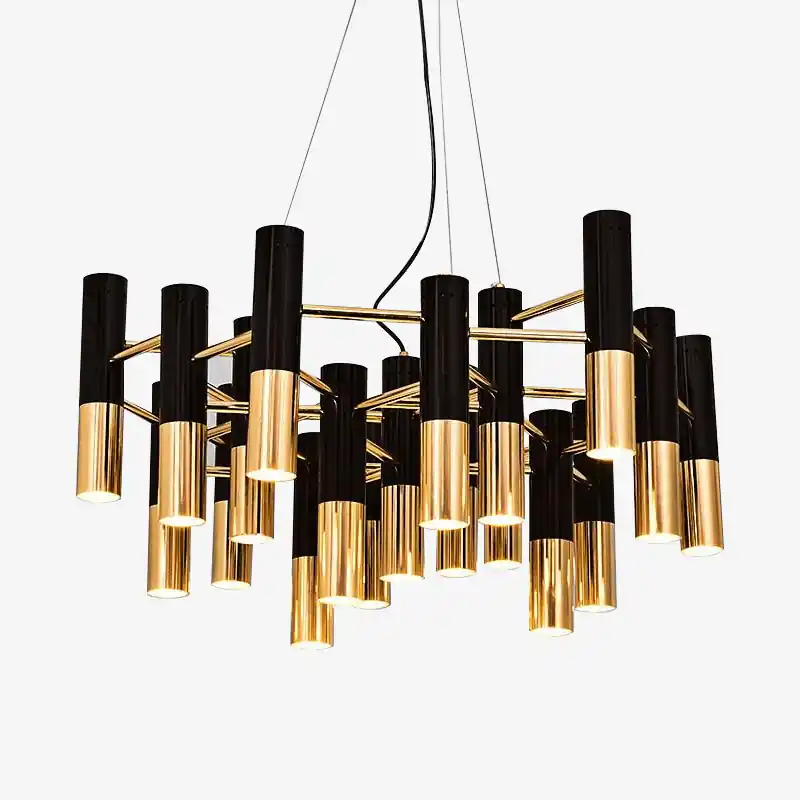 Lustre design Italy - Tubes métal noir et doré