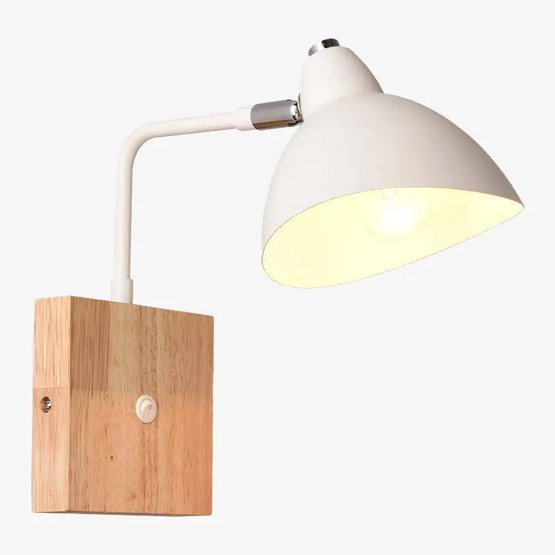 Applique en bois Botimi avec lampe en métal blanc
