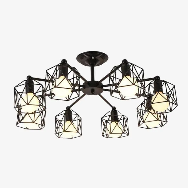 Plafonnier Noir Vintage avec Lampes en Cage