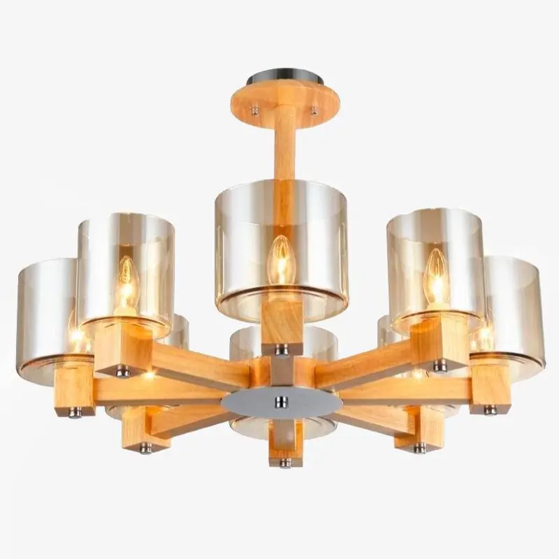 Lustre design en bois et verre