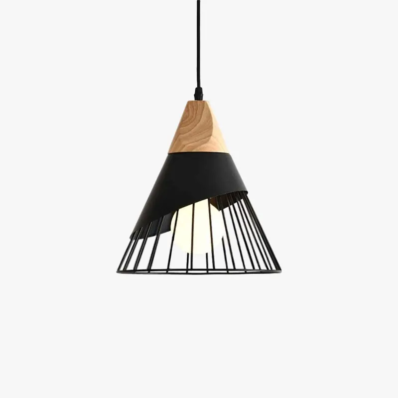Suspension LED Design en Bois et Cage Colorée.