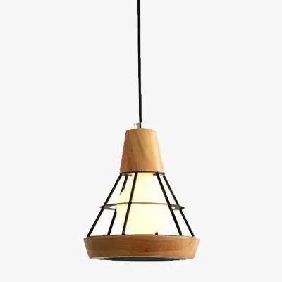 Suspension luminaire LED en bois avec cage métallique - Noir\\/Blanc