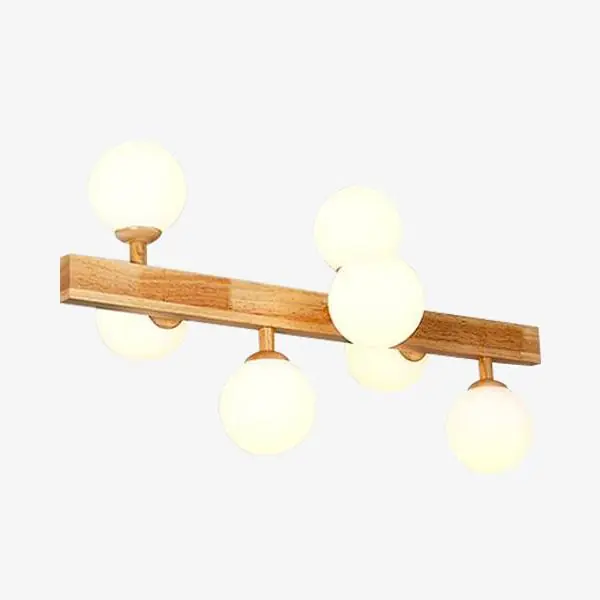 Lustre LED en bois avec lampe intégrée dans boule en verre - Éclairage moderne.