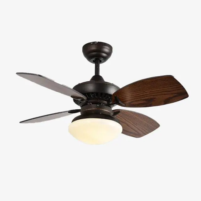 Ventilateur Rustique à LED avec Pales Wengées - Base Noire ou Blanche.