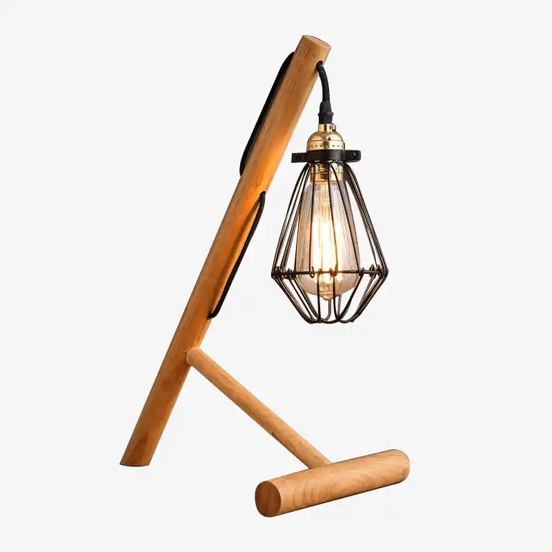 Lampe de bureau ou chevet : bois et cage métal