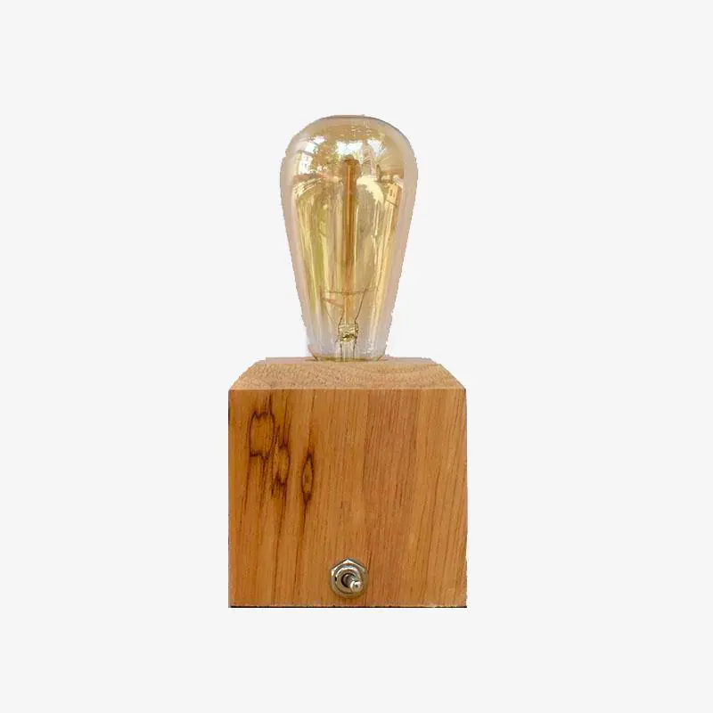 Lampe de bureau ou de chevet avec socle en bois cubique