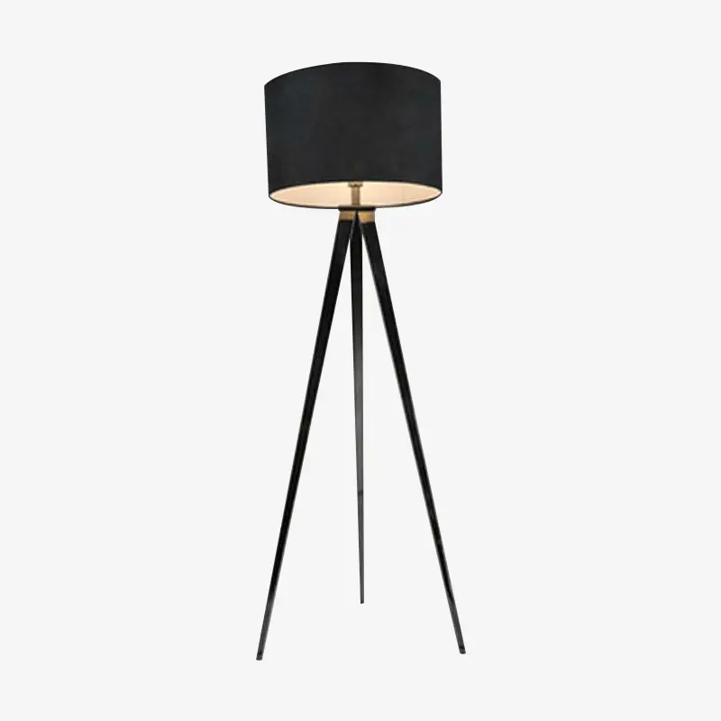 Lampadaire de Luxe Triple Pieds en Tissu Noir