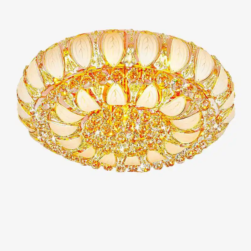 Plafonnier de Luxe en Verre et Cristal Doré