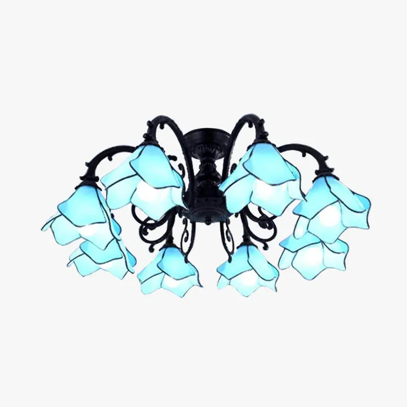 Lustre LED Chic \\"Fleurs en Verre\\" - Bleu, Rose, Jaune