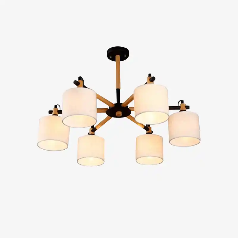 Lustre en bois avec abat-jour textile